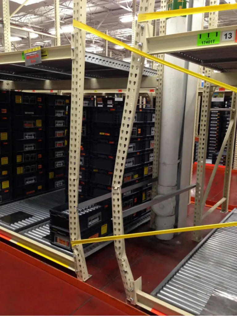 Bent Pallet Rack from forklift